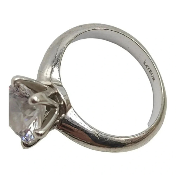 Sateur Paris Engagement CZ Solitaire Ring Size 5 Platinum Plated Sterling Silver - Picture 2 of 6
